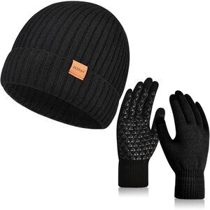 🆕ZEXIAN Men's Black Warm Knitted Skull Weather Winter Hat Touchscreen Gloves